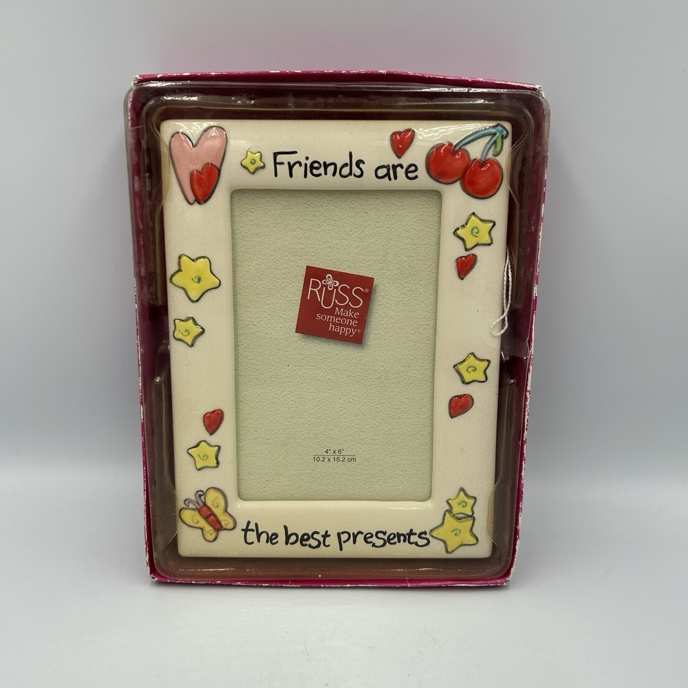 Vintage Russ Skribbles Friends Are The Best Presents Ceramic Frame 4X6 27223